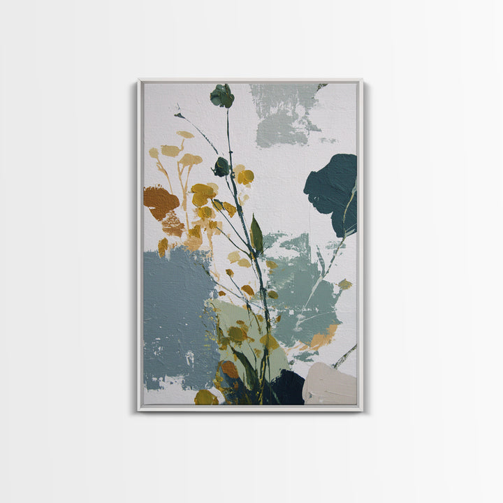 Green Botanical Study Framed Canvas Print, Monochrome Art, Textured Wall Art, Living Room Decor, Mono, Wallpaper Mural, MON-2x3-83