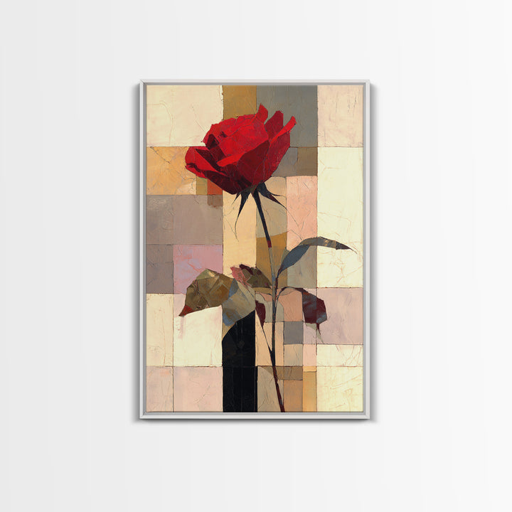 Single Red Rose Rendered Only Framed Canvas Print, Monochrome Art, Digital Print, Living Room Decor, Fine Art, Mono, Modern Art, MON-2x3-87