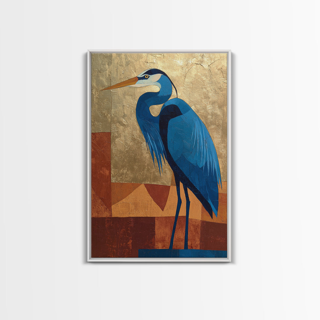Blue Heron in Monochrome Navy Palette Framed Canvas Print, Monochrome Art, Printable Wall Art, Living Room Decor, Mono, MON-2x3-88