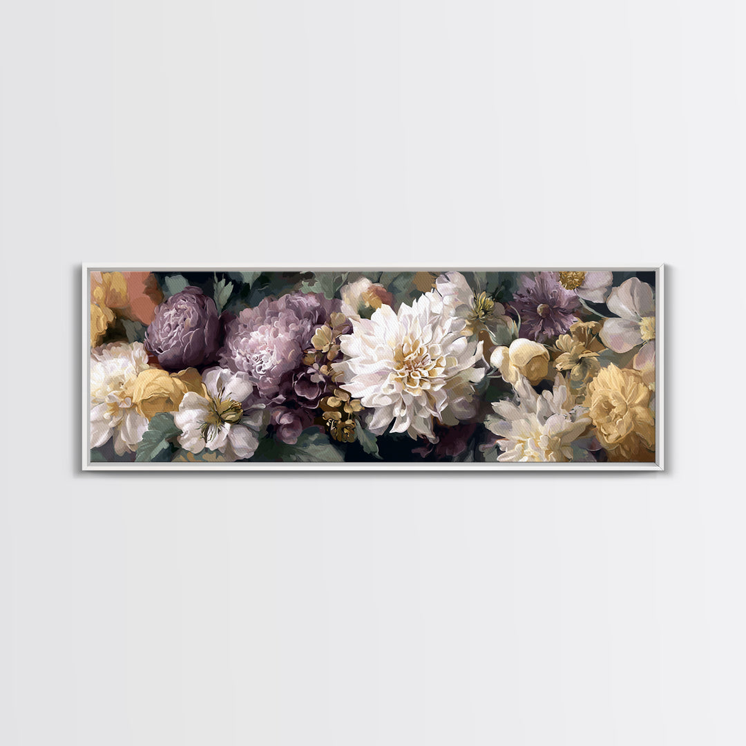 Monochrome Floral Bouquet Framed Canvas Print, Monochrome Art, Home Decor, Living Room Decor, Fine Art, Mono, Bedroom Decor, MON-3x1-10