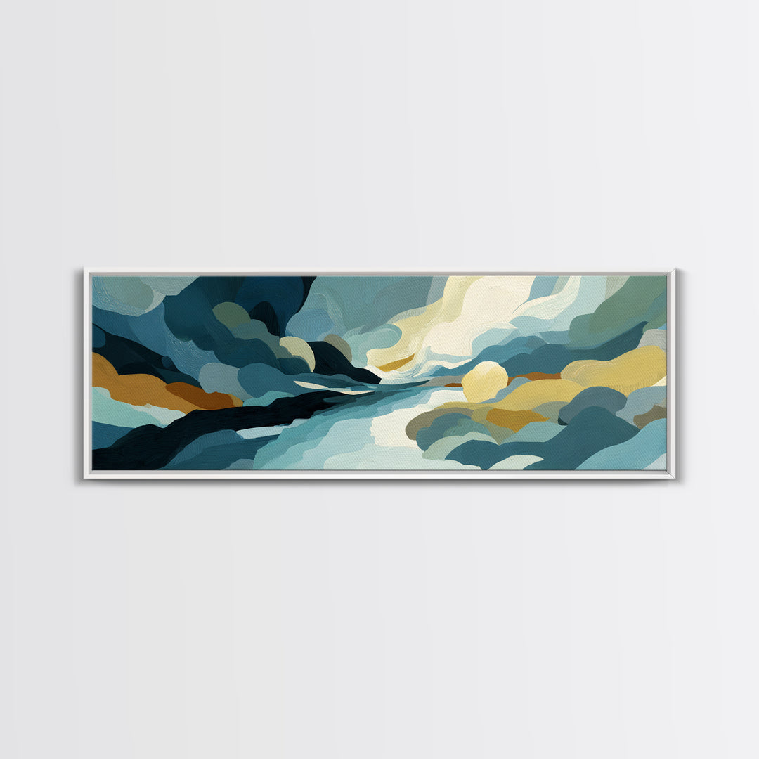 All Blue Ocean Abstraction Framed Canvas Print, Monochrome Art, Printable Art, Living Room Decor, Mono, Minimalist Wall Art, MON-3x1-17
