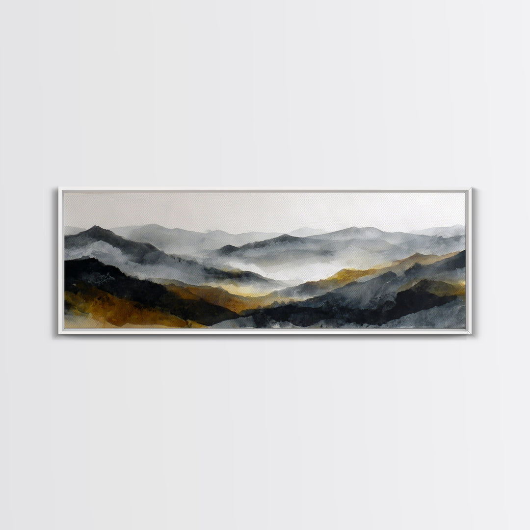 Charcoal Mountain Landscape Canvas Print, Monochrome Art, Abstract Painting, Living Room Decor, Oil Painting, Mono, MON-3x1-20