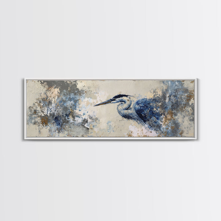 Blue Heron in Monochrome Navy Palette Canvas Print, Monochrome Art, Wallpaper Mural, Living Room Decor, Fine Art, Mono, MON-3x1-24