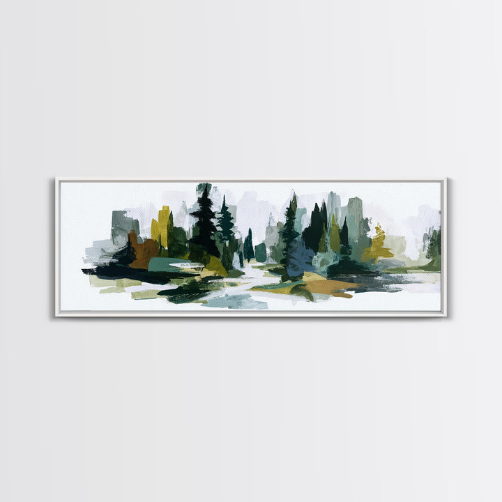 Deep Green Forest Silhouette Study Canvas Print, Monochrome Art, Textured Wall Art, Living Room Decor, Fine Art, Mono, MON-3x1-29