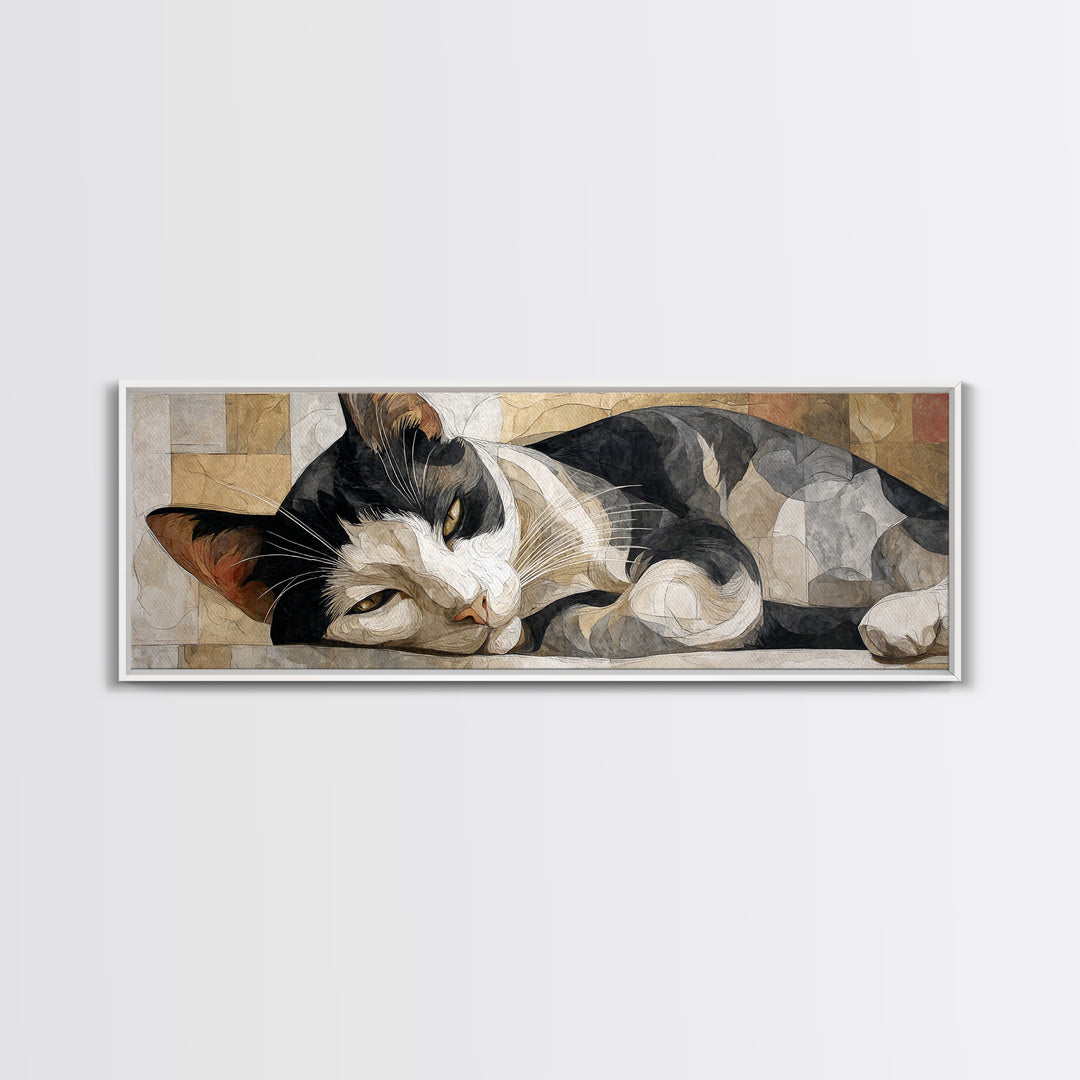 Monochrome Cat Portrait Canvas Print, Monochrome Art, Gallery Decor, Living Room Decor, Oil Painting, Mono, Contemporary Art, MON-3x1-3