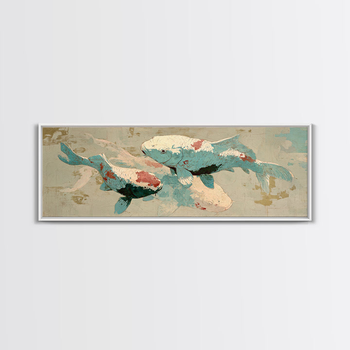 Teal Koi Fish on Tonal Water Canvas Print, Monochrome Art, Digital Print, Living Room Decor, Fine Art, Mono, Modern Art, MON-3x1-33