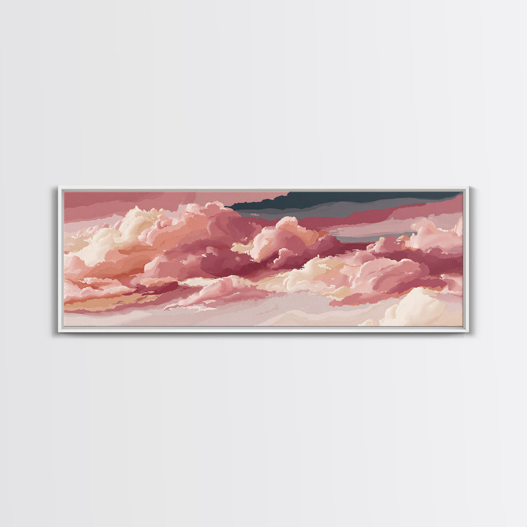 All Pink Cloudscape Canvas Print, Monochrome Art, Unique Wall Art, Living Room Decor, Watercolor Art, Mono, Fine Art Print, MON-3x1-4