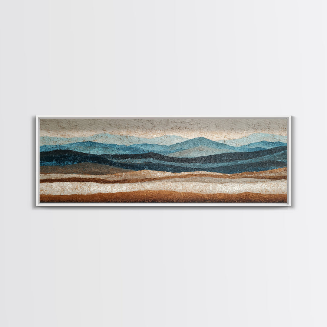 Blue Mountain Ridge Layers Canvas Print, Monochrome Art, Gallery Decor, Living Room Decor, Oil Painting, Mono, Contemporary Art, MON-3x1-40