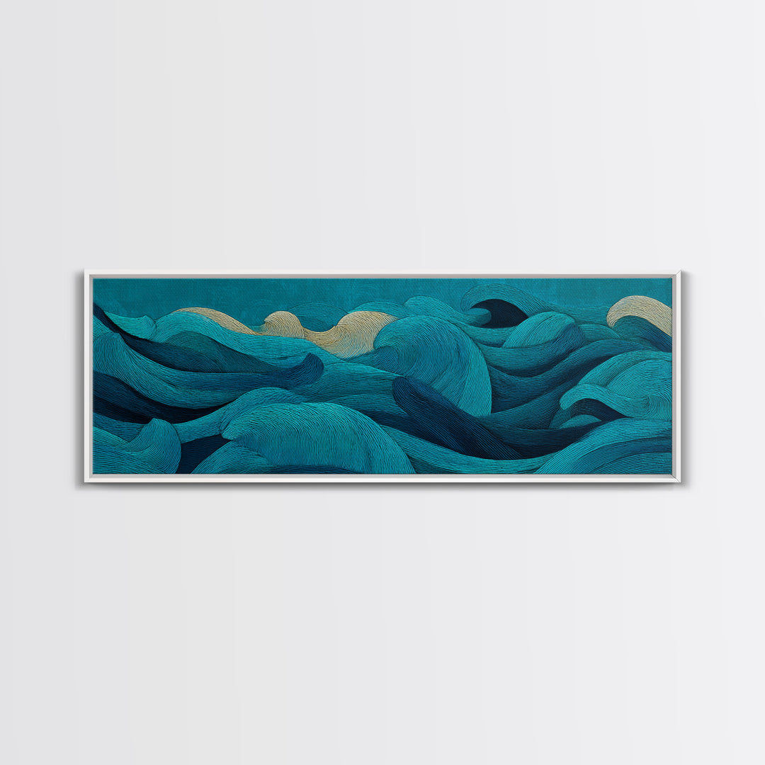 All Blue Ocean Abstraction Canvas Print, Monochrome Art, Modern Wall Art, Living Room Decor, Watercolor Art, Mono, MON-3x1-41