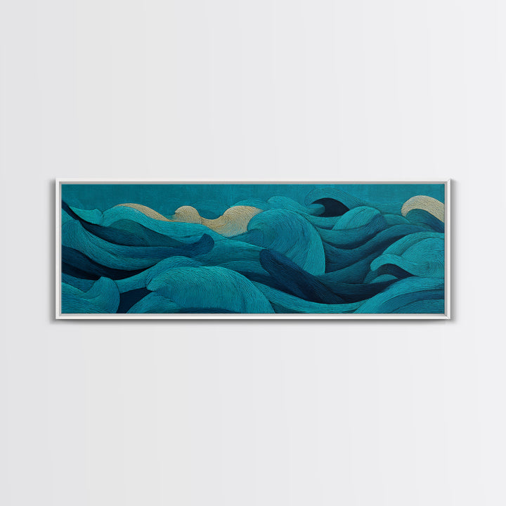 All Blue Ocean Abstraction Canvas Print, Monochrome Art, Modern Wall Art, Living Room Decor, Watercolor Art, Mono, MON-3x1-41