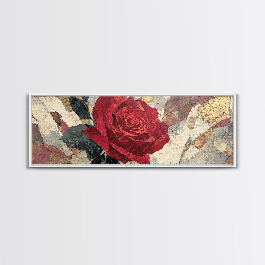 Single Red Rose Rendered Only Framed Canvas Print, Monochrome Art, Digital Prints, Living Room Decor, Oil Painting, Mono, MON-3x1-47