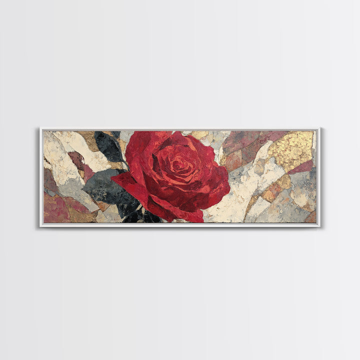 Single Red Rose Rendered Only Framed Canvas Print, Monochrome Art, Digital Prints, Living Room Decor, Oil Painting, Mono, MON-3x1-47