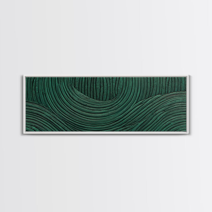 Deep Green Forest Silhouette Study Framed Canvas Print, Monochrome Art, Boho Wall Art, Living Room Decor, Oil Painting, Mono, MON-3x1-53