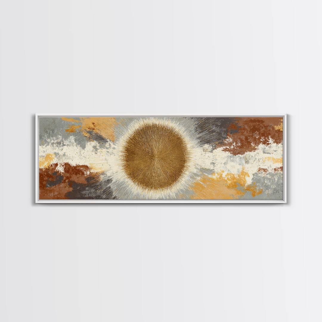 Gold Tonal Sunburst Medallion Canvas Print, Monochrome Art, Modern Wall Art, Living Room Decor, Mono, Statement Artwork, MON-3x1-54