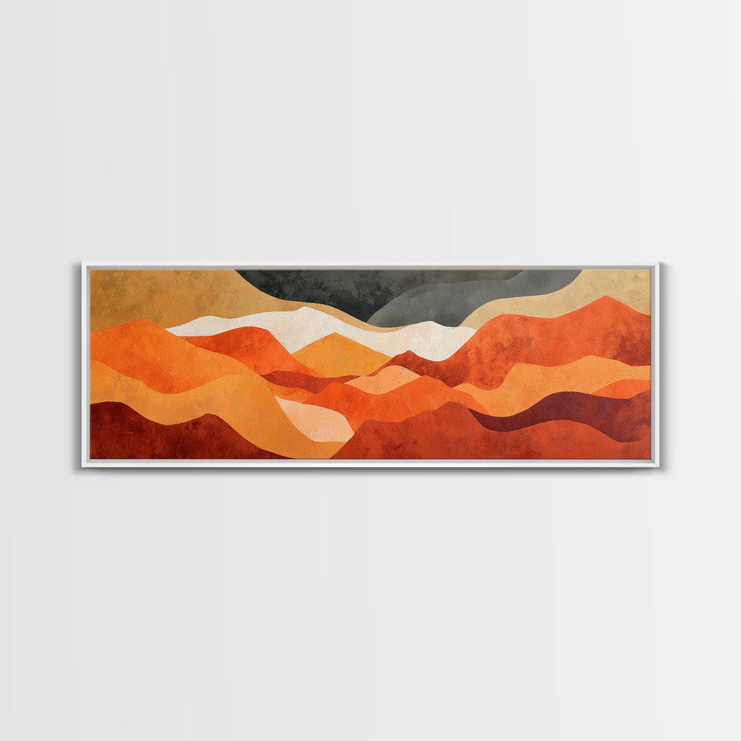 Burnt Orange Canyon Abstraction Framed Canvas Print, Monochrome Art, Textured Painting, Living Room Decor, Oil Painting, Mono, MON-3x1-56