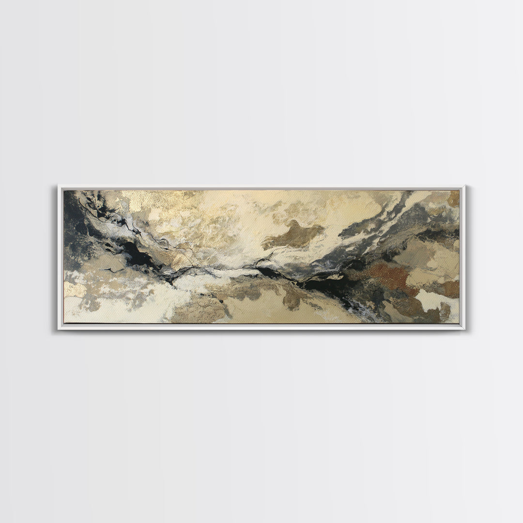 Silver Ocean Moonlight Scene Framed Canvas Print, Monochrome Art, Wall Art, Living Room Decor, Fine Art, Mono, Abstract Art, MON-3x1-59
