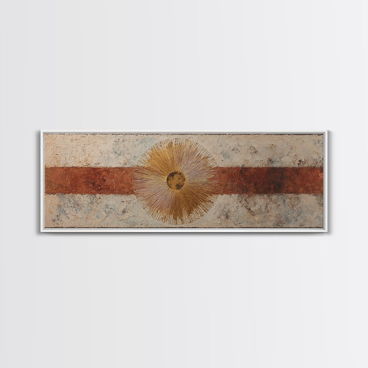 Gold Tonal Sunburst Medallion Canvas Print, Monochrome Art, Dopamine Decor, Living Room Decor, Fine Art, Mono, Modern Decor, MON-3x1-6