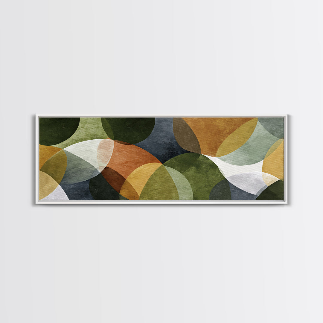 Olive Green Abstract Leaf Pattern Framed Canvas Print, Monochrome Art, Statement Artwork, Living Room Decor, Oil Painting, Mono, MON-3x1-60