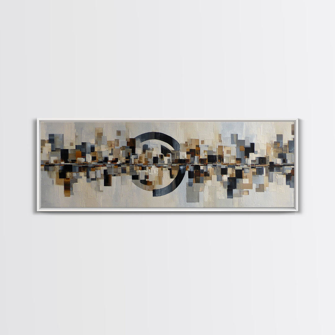 Black and White City Reflection Canvas Print, Monochrome Art, Unique Wall Art, Living Room Decor, Oil Painting, Mono, MON-3x1-61