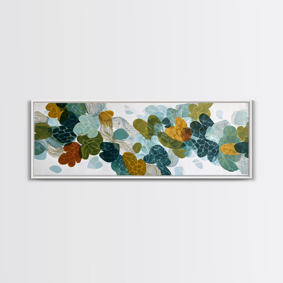 Green Botanical Study Framed Canvas Print, Monochrome Art, Mid Century Modern, Living Room Decor, Fine Art, Mono, Boho Wall Art, MON-3x1-67
