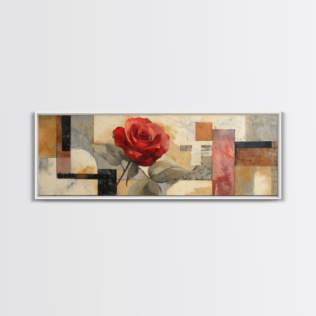 Single Red Rose Rendered Only Canvas Print, Monochrome Art, Original Painting, Living Room Decor, Mono, Dopamine Decor, MON-3x1-71