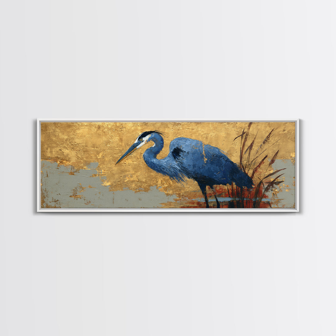 Blue Heron in Monochrome Navy Palette Framed Canvas Print, Monochrome Art, Wall Art, Living Room Decor, Fine Art, Mono, MON-3x1-72