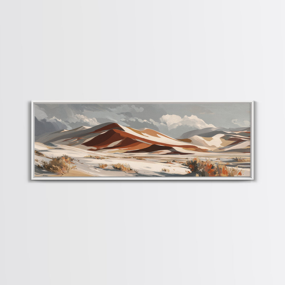 Warm Brown Desert Landscape Framed Canvas Print, Monochrome Art, Bedroom Wall Art, Living Room Decor, Oil Painting, Mono, MON-3x1-73