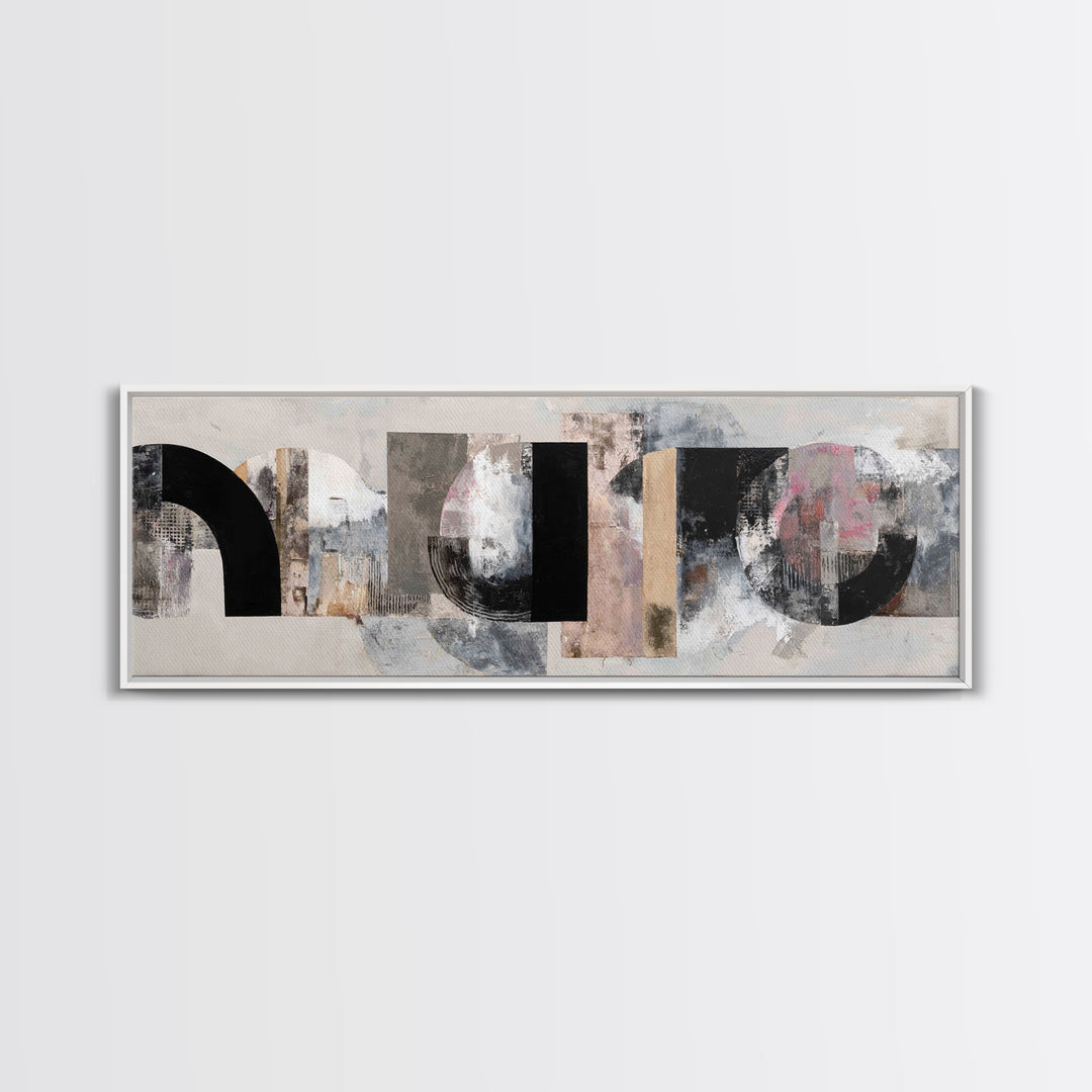 Gray Architectural Arch and Shadow Study Framed Canvas Print, Monochrome Art, Apartment Decor, Living Room Decor, Oil Painting, MON-3x1-74