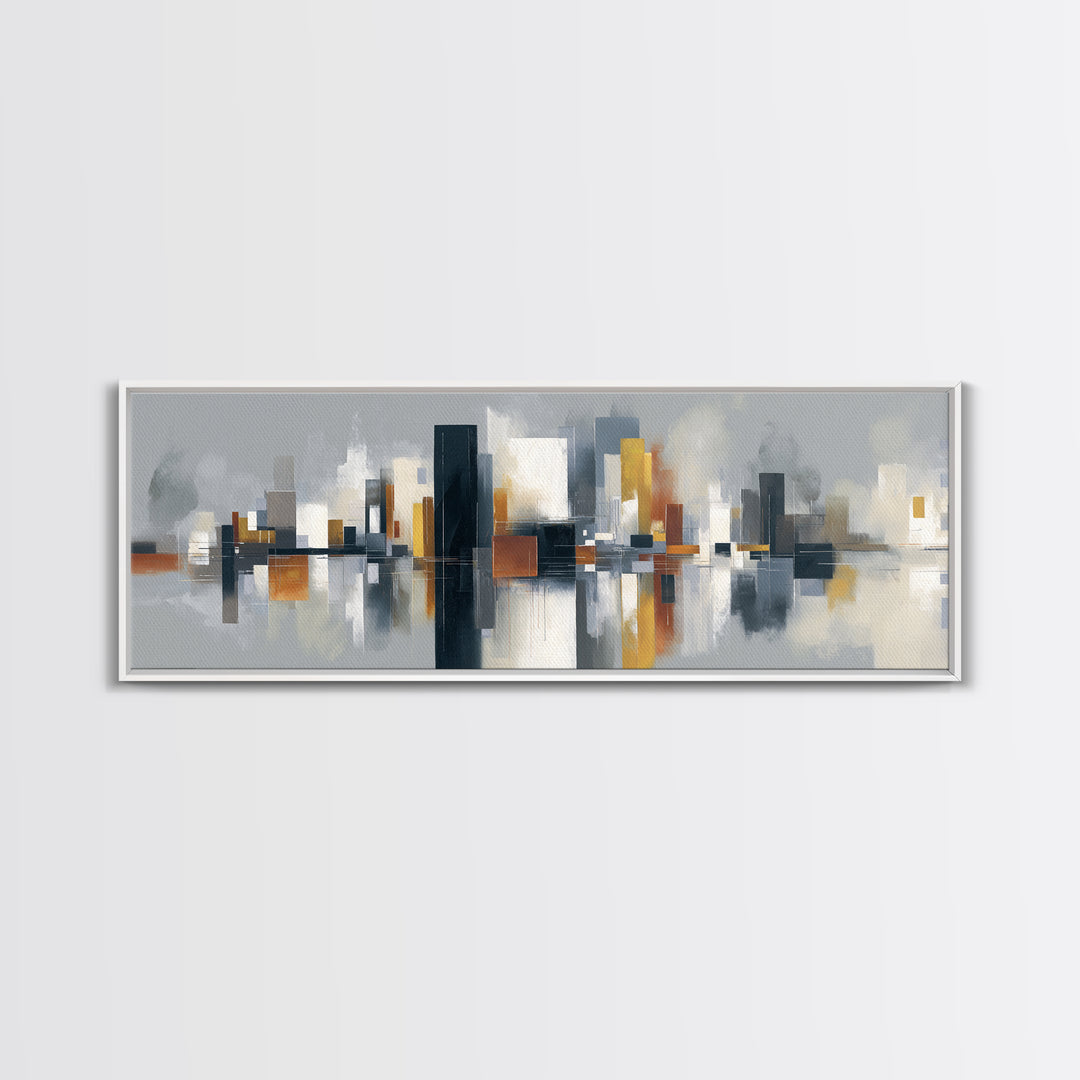 Black and White City Reflection Canvas Print, Monochrome Art, Unique Wall Art, Living Room Decor, Oil Painting, Mono, MON-3x1-85