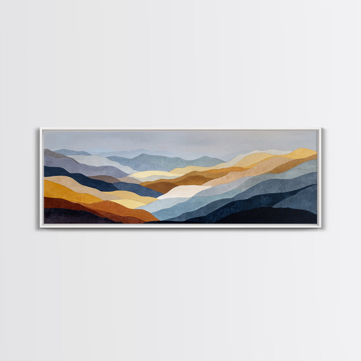 Blue Mountain Ridge Layers Canvas Print, Monochrome Art, Minimalist Decor, Living Room Decor, Fine Art, Mono, Large Wall Art, MON-3x1-88