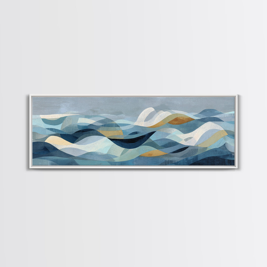 All Blue Ocean Abstraction Framed Canvas Print, Monochrome Art, Moody Wall Art, Living Room Decor, Fine Art, Mono, MON-3x1-89