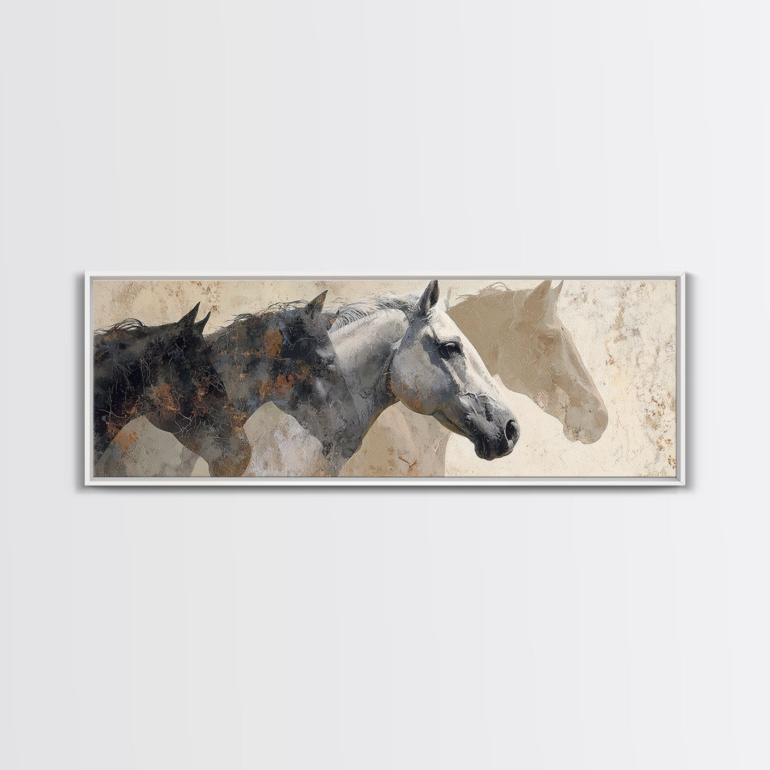 Sepia Horse Portrait Framed Canvas Print, Monochrome Art, Boho Wall Art, Living Room Decor, Fine Art, Mono, Neutral Decor, MON-3x1-90