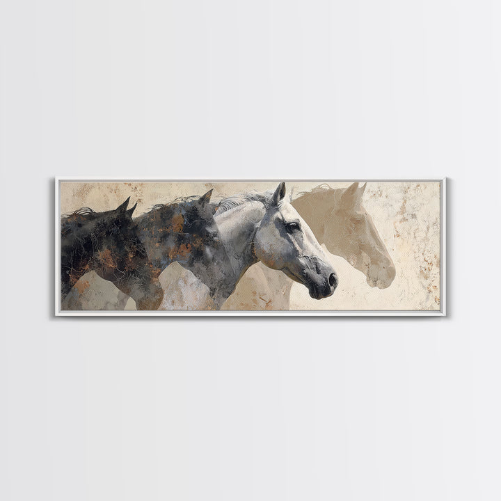 Sepia Horse Portrait Framed Canvas Print, Monochrome Art, Boho Wall Art, Living Room Decor, Fine Art, Mono, Neutral Decor, MON-3x1-90
