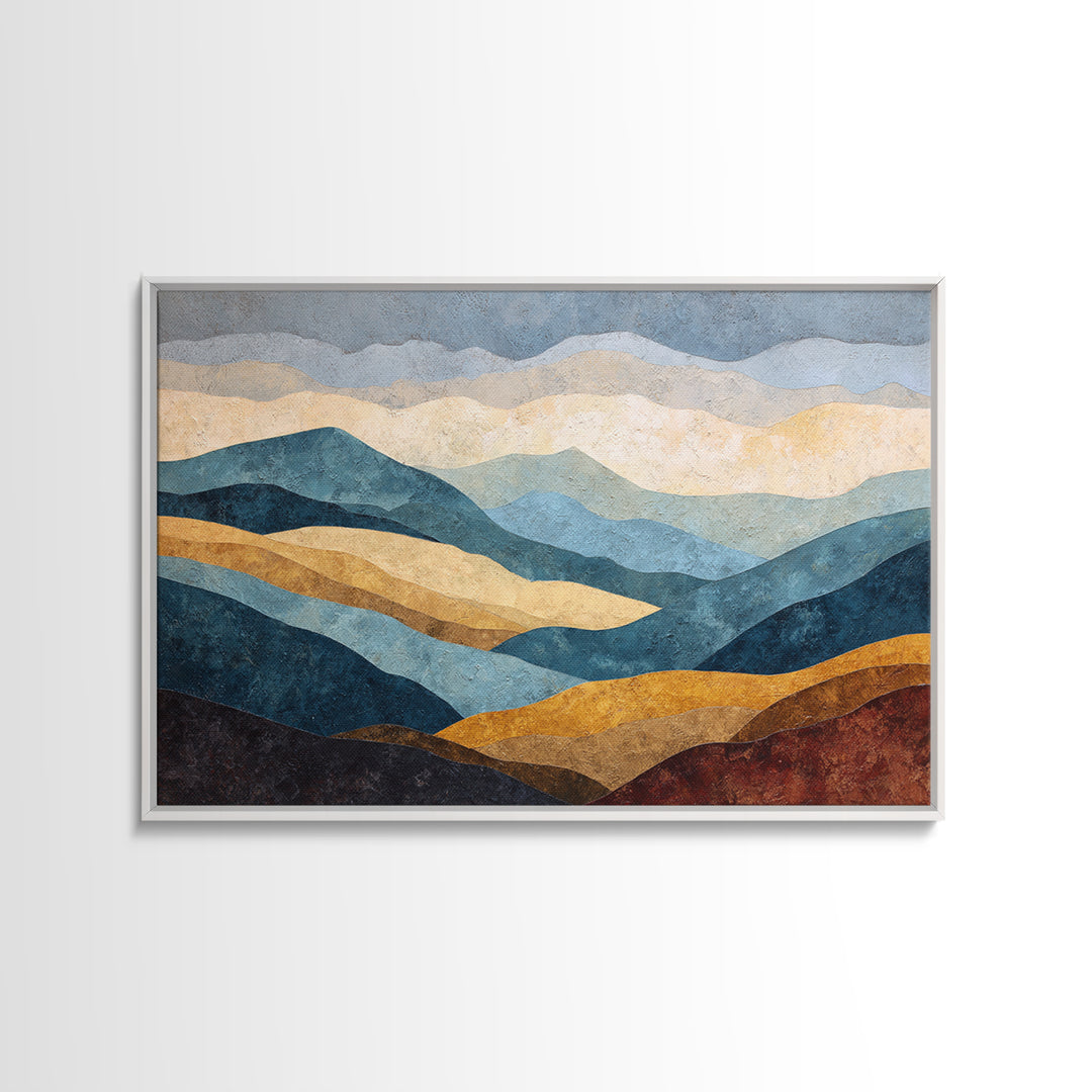 Blue Mountain Ridge Layers Framed Canvas Print, Monochrome Art, Modern Decor, Living Room Decor, Fine Art, Mono, Poster, MON-3x2-100