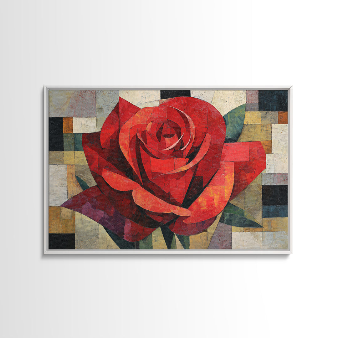 Single Red Rose Rendered Only Canvas Print, Monochrome Art, Dopamine Decor, Living Room Decor, Fine Art, Mono, Modern Decor, MON-3x2-11