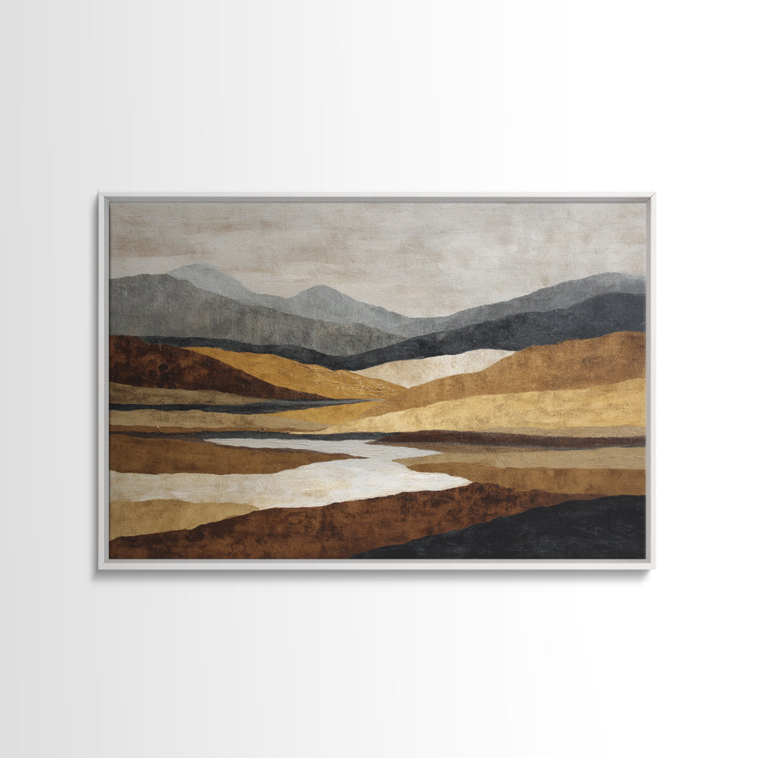 Warm Brown Desert Landscape Framed Canvas Print, Monochrome Art, Digital Print, Living Room Decor, Fine Art, Mono, Modern Art, MON-3x2-13