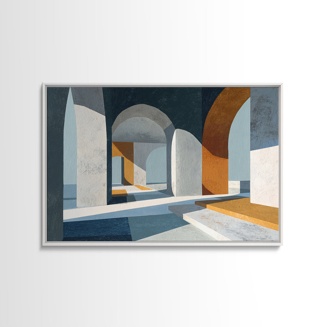 Gray Architectural Arch and Shadow Study Framed Canvas Print, Monochrome Art, Printable Wall Art, Living Room Decor, Mono, MON-3x2-14