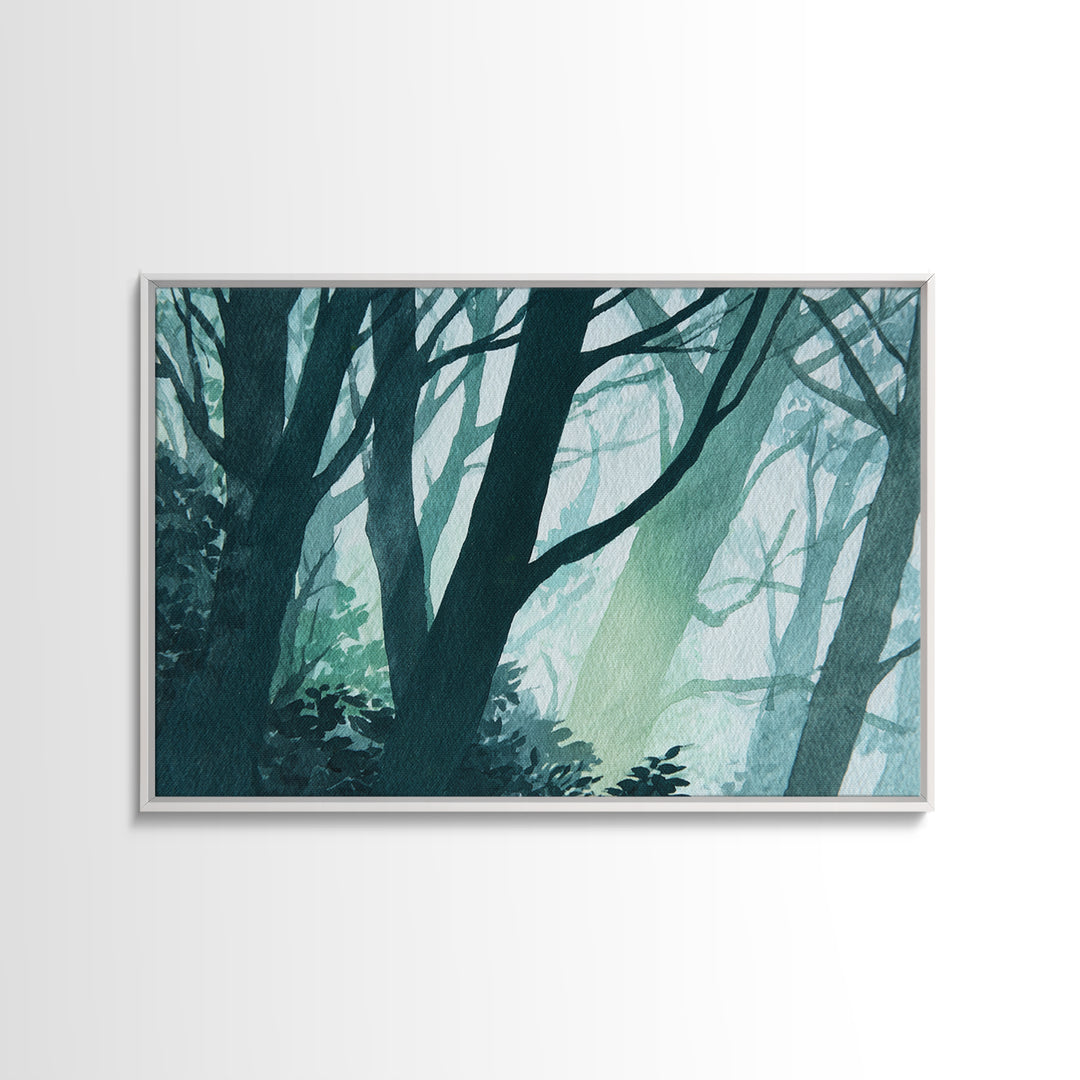 Deep Green Forest Silhouette Study Canvas Print, Monochrome Art, Apartment Decor, Living Room Decor, Mono, Moody Wall Art, MON-3x2-17