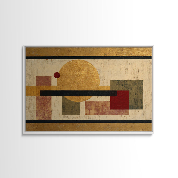 Gold Tonal Sunburst Medallion Framed Canvas Print, Monochrome Art, Mid Century Modern, Living Room Decor, Fine Art, Mono, MON-3x2-18