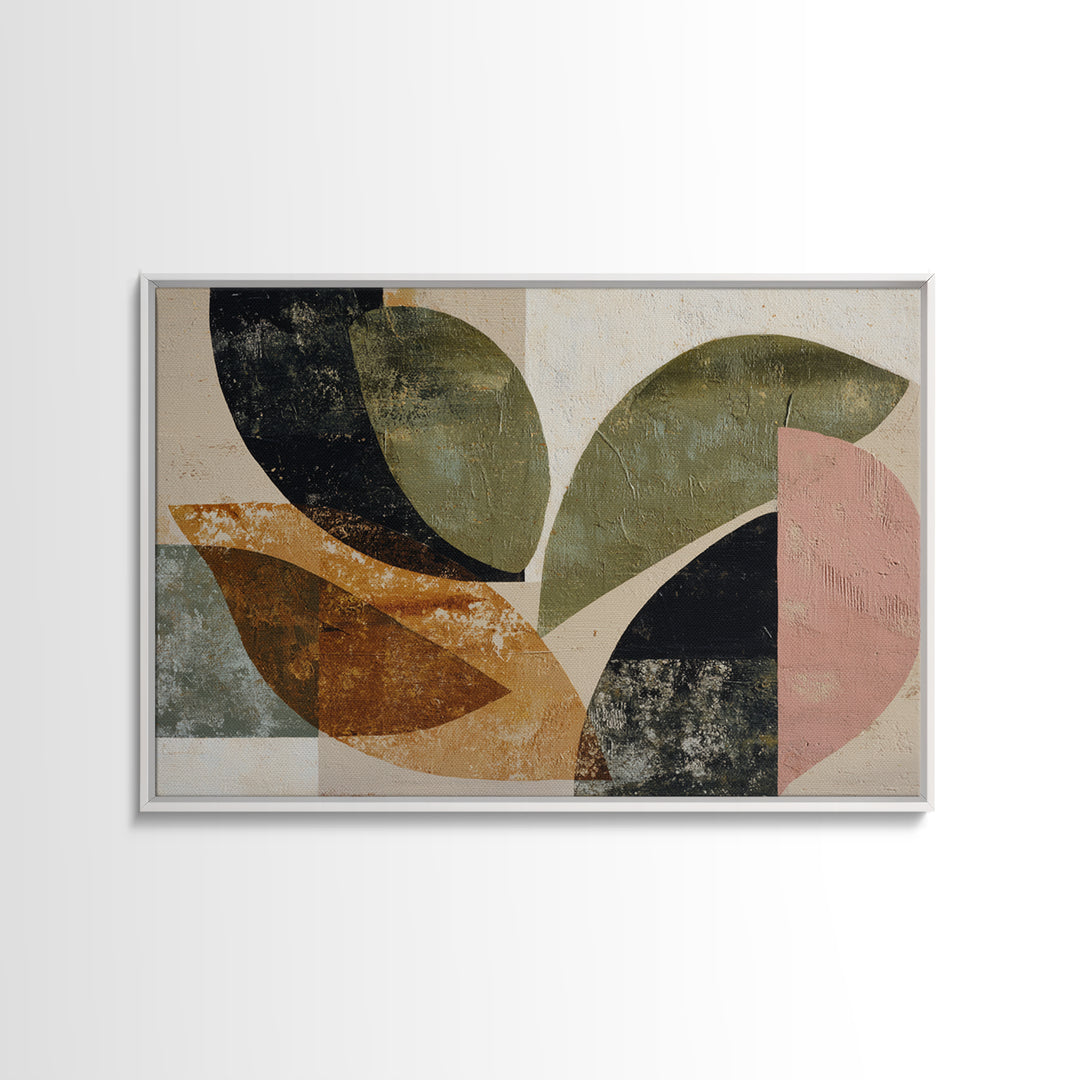 Olive Green Abstract Leaf Pattern Framed Canvas Print, Monochrome Art, Digital Print, Living Room Decor, Fine Art, Mono, MON-3x2-24