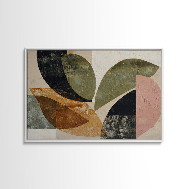 Olive Green Abstract Leaf Pattern Framed Canvas Print, Monochrome Art, Digital Print, Living Room Decor, Fine Art, Mono, MON-3x2-24