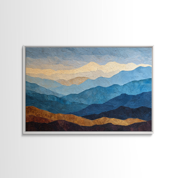 Blue Mountain Ridge Layers Framed Canvas Print, Monochrome Art, Large Wall Art, Living Room Decor, Watercolor Art, Mono, MON-3x2-28