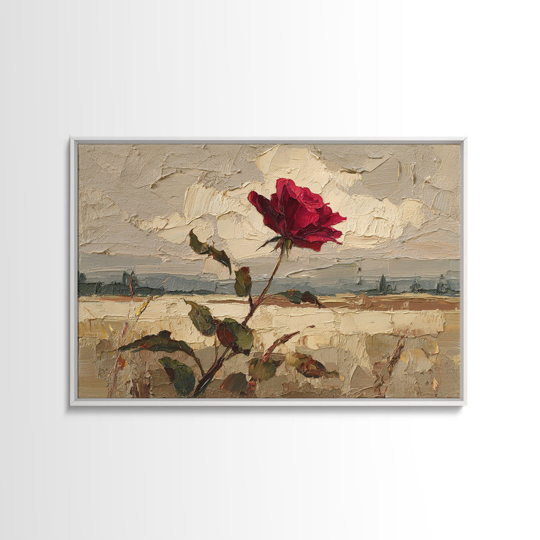Single Red Rose Rendered Only Framed Canvas Print, Monochrome Art, Wallpaper Mural, Living Room Decor, Fine Art, Mono, MON-3x2-35