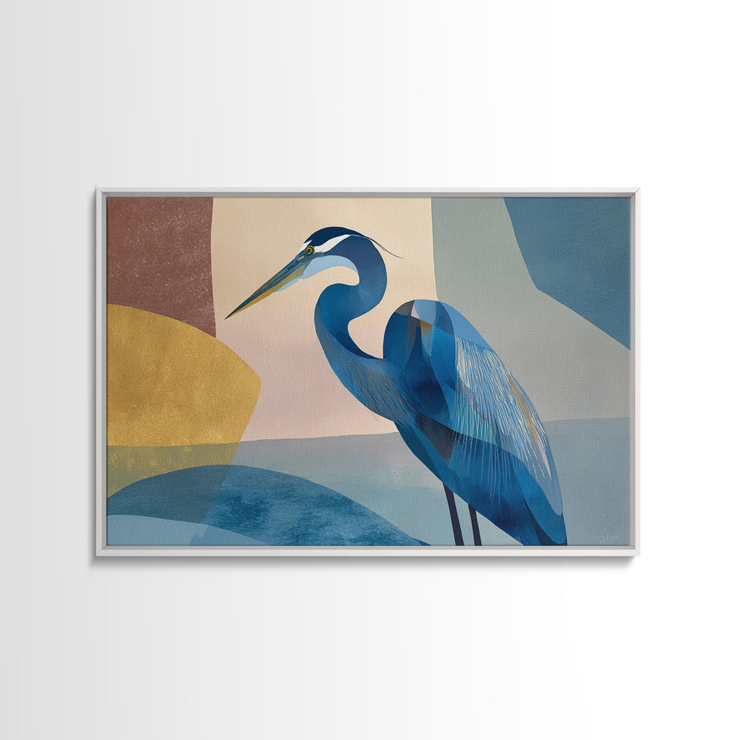 Blue Heron in Monochrome Navy Palette Framed Canvas Print, Monochrome Art, Living Room Decor, Fine Art, Mono, Gallery Decor, MON-3x2-36