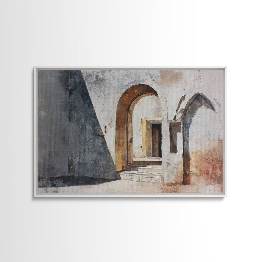 Gray Architectural Arch and Shadow Study Canvas Print, Monochrome Art, Abstract Art, Living Room Decor, Fine Art, Mono, MON-3x2-38