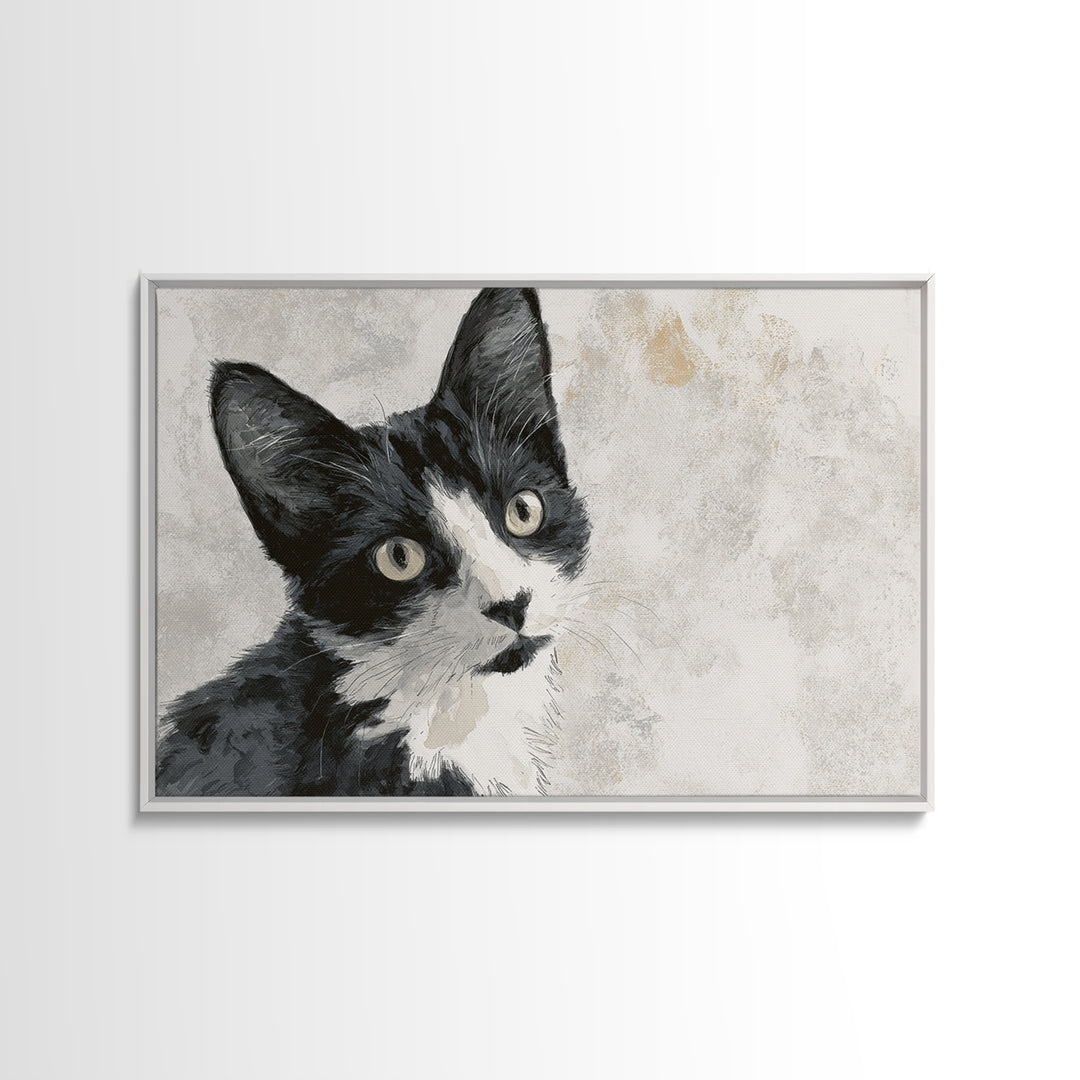 Monochrome Cat Portrait Framed Canvas Print, Monochrome Art, Wall Decor, Living Room Decor, Fine Art, Mono, Wall Art, MON-3x2-39