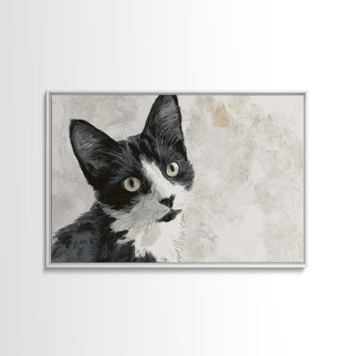 Monochrome Cat Portrait Framed Canvas Print, Monochrome Art, Wall Decor, Living Room Decor, Fine Art, Mono, Wall Art, MON-3x2-39