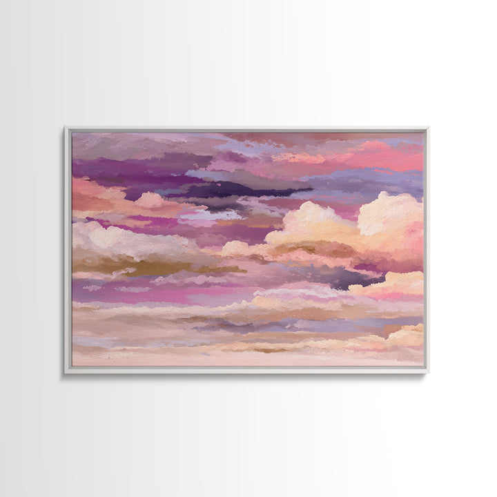 All Pink Cloudscape Framed Canvas Print, Monochrome Art, Dark Academia Decor, Living Room Decor, Oil Painting, Mono, Wall Decor, MON-3x2-40