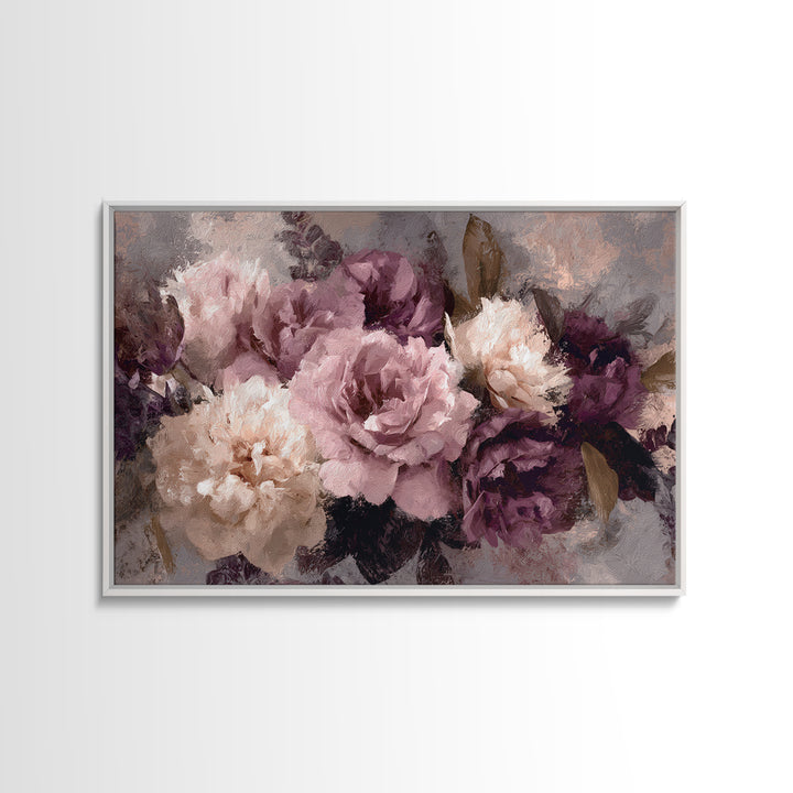 Monochrome Floral Bouquet Framed Canvas Print, Monochrome Art, Textured Wall Art, Living Room Decor, Mono, Wallpaper Mural, MON-3x2-46