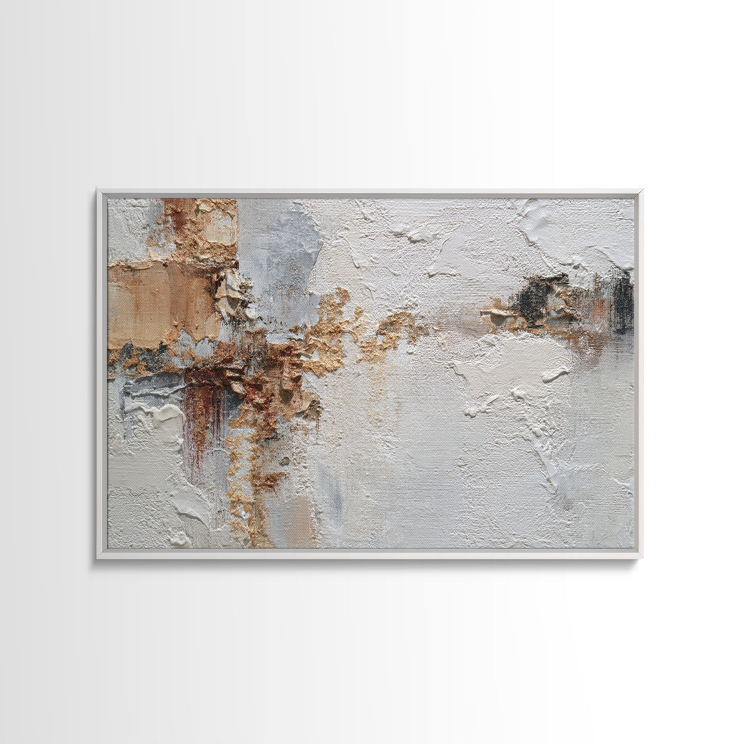 Ivory White Plaster Texture Composition Canvas Print, Monochrome Art, Boho Wall Art, Living Room Decor, Fine Art, Mono, MON-3x2-57